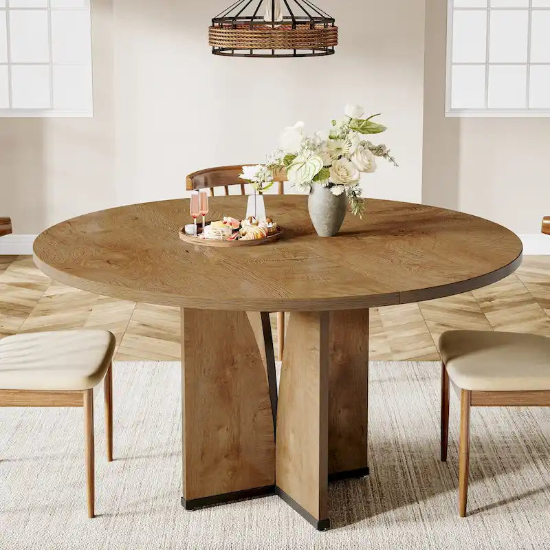 Table à manger ronde de 39,4 pouces avec plateau en bois pour cuisine, salle à manger