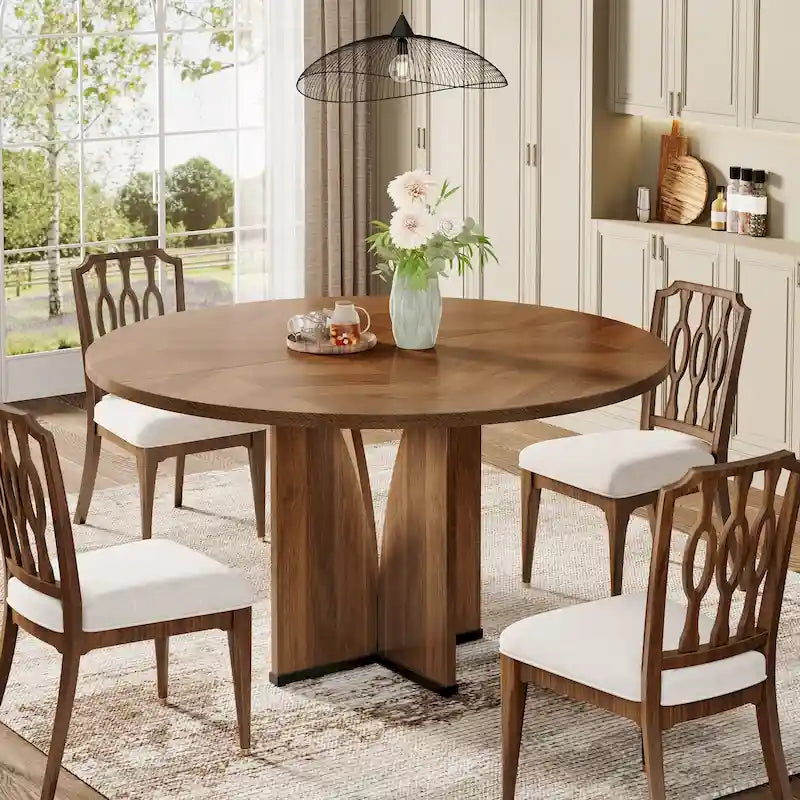 Table à manger ronde de 39,4 pouces avec plateau en bois pour cuisine, salle à manger