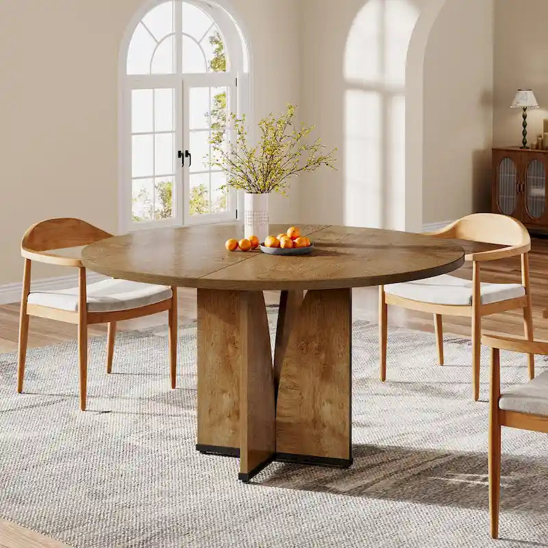 Table à manger ronde de 39,4 pouces avec plateau en bois pour cuisine, salle à manger