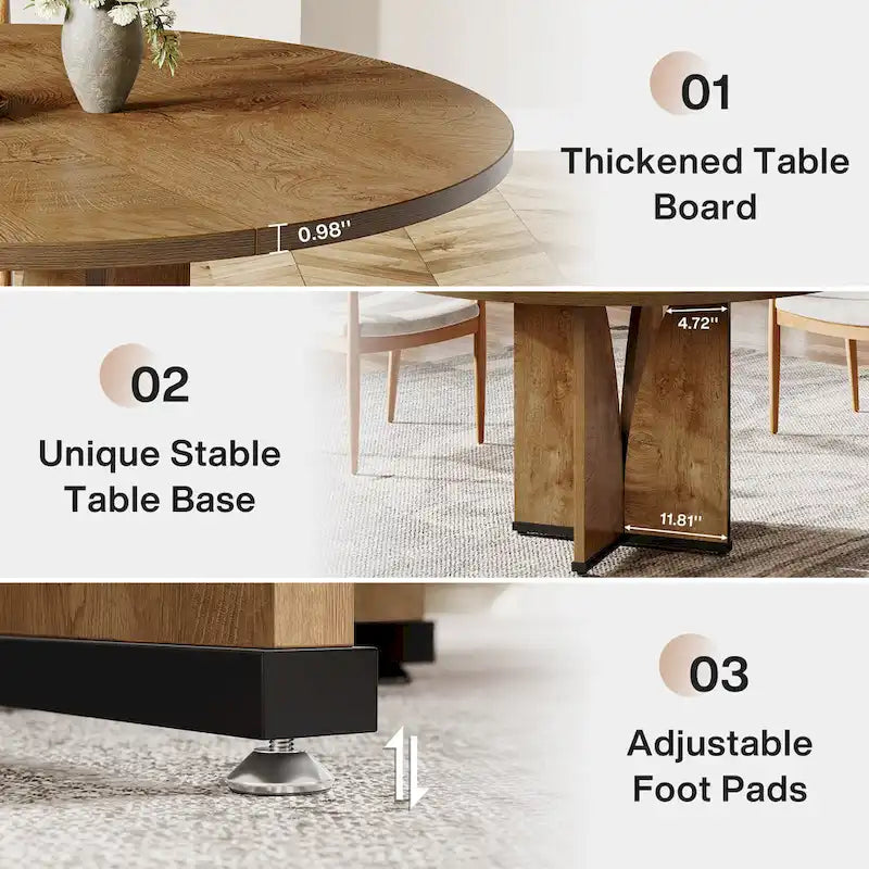 Table à manger ronde de 39,4 pouces avec plateau en bois pour cuisine, salle à manger