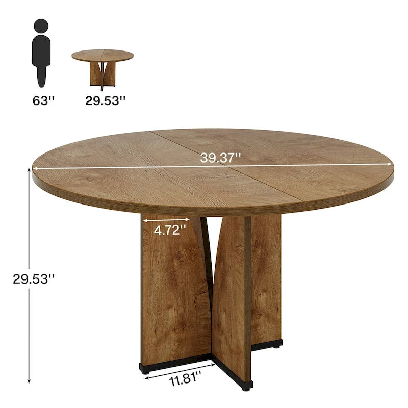 Table à manger ronde de 39,4 pouces avec plateau en bois pour cuisine, salle à manger