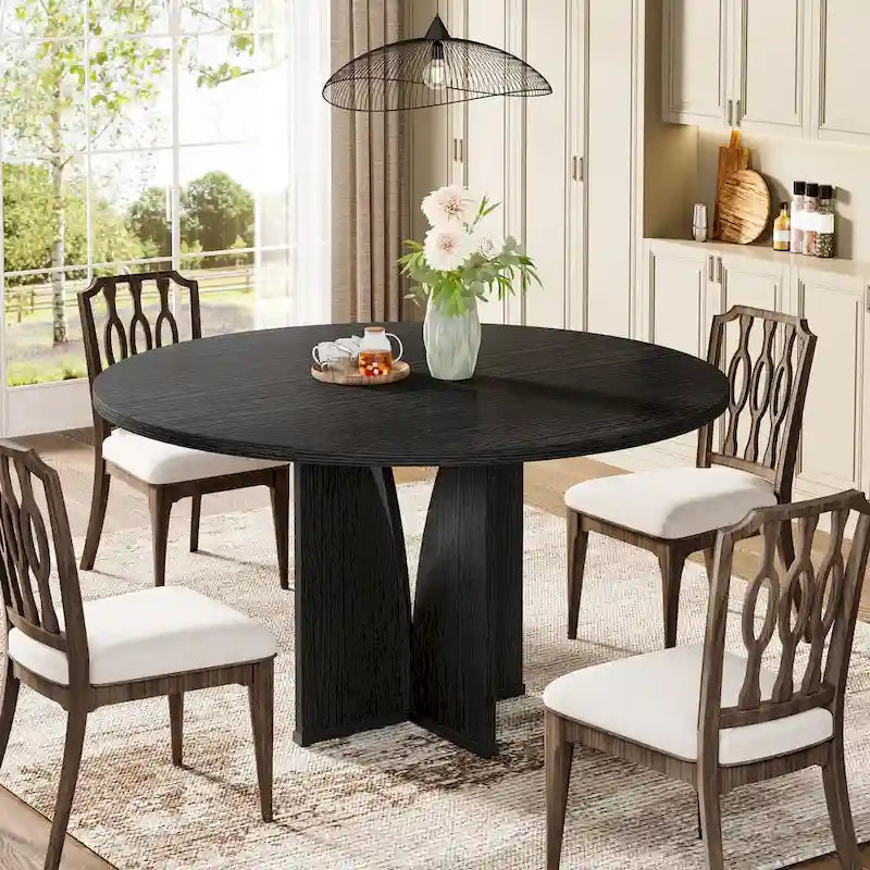 Table à manger ronde de 39,4 pouces avec plateau en bois pour cuisine, salle à manger