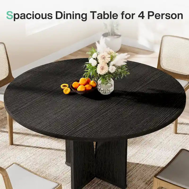 Table à manger ronde de 39,4 pouces avec plateau en bois pour cuisine, salle à manger