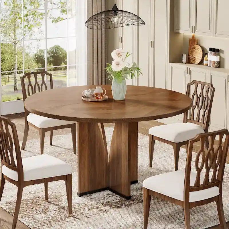 Table à manger ronde de 39,4 pouces avec plateau en bois pour cuisine, salle à manger