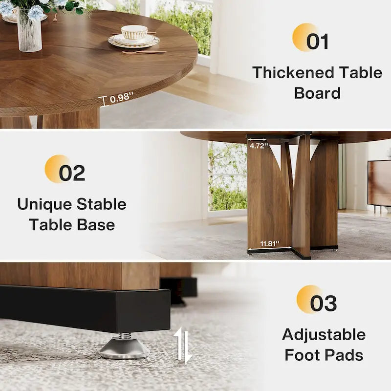 Table à manger ronde de 39,4 pouces avec plateau en bois pour cuisine, salle à manger
