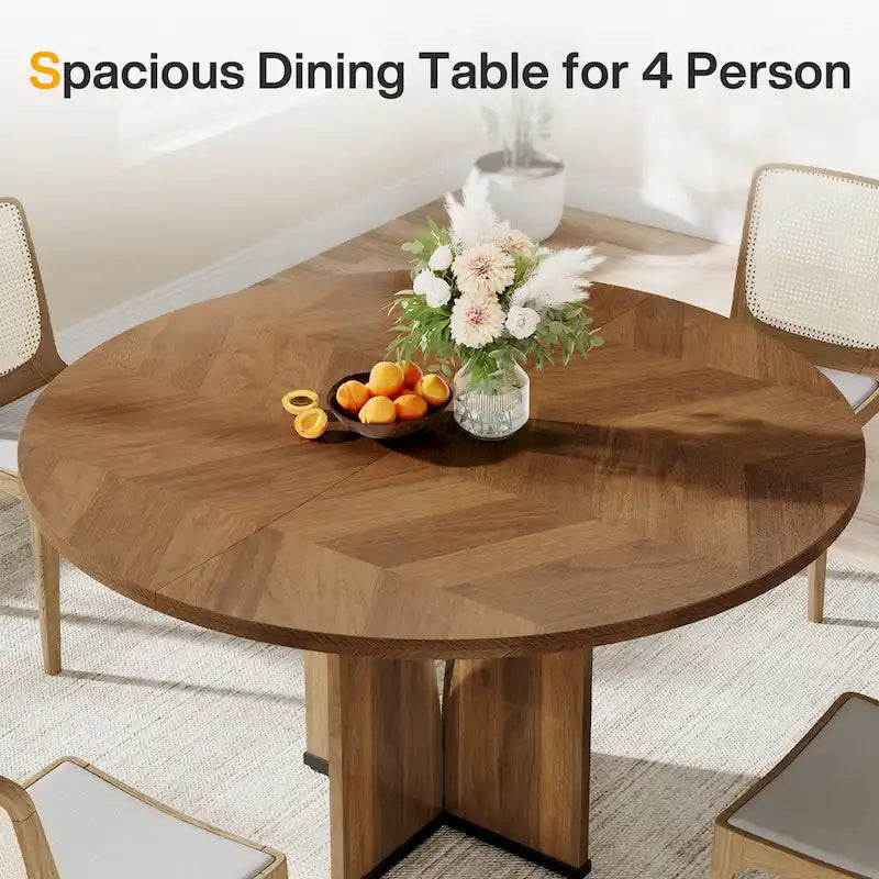 Table à manger ronde de 39,4 pouces avec plateau en bois pour cuisine, salle à manger
