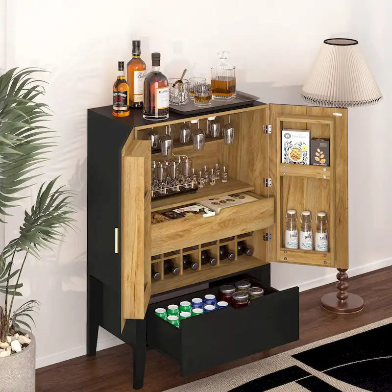 Meuble de buffet avec porte-bouteilles et porte-verres pour couloirs et salons