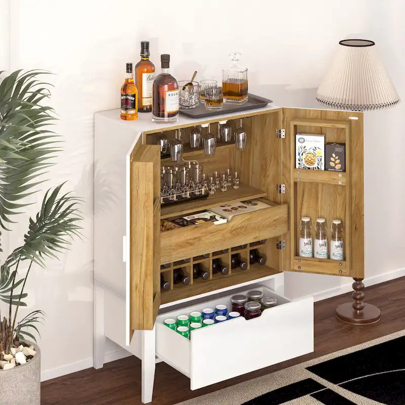Meuble de buffet avec porte-bouteilles et porte-verres pour couloirs et salons