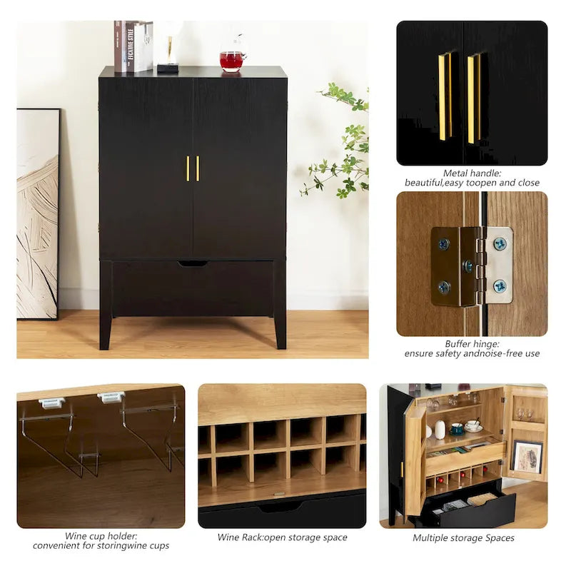 Meuble de buffet avec porte-bouteilles et porte-verres pour couloirs et salons