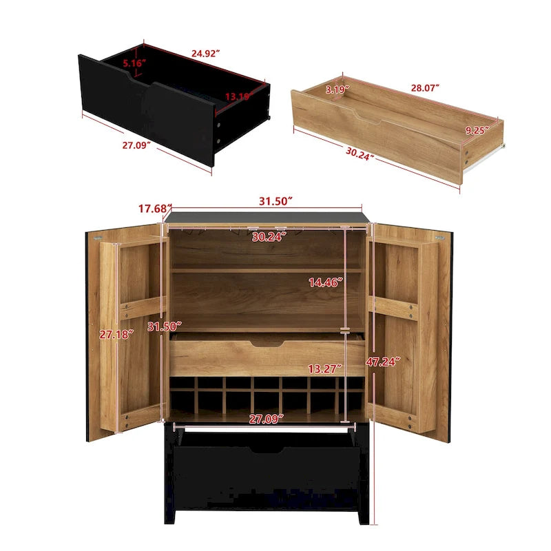 Meuble de buffet avec porte-bouteilles et porte-verres pour couloirs et salons