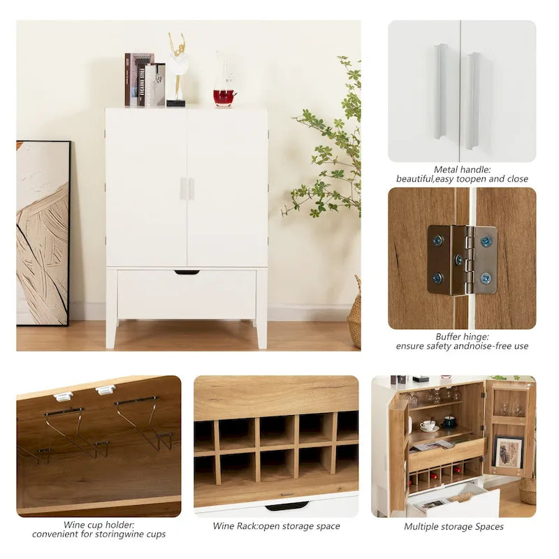 Meuble de buffet avec porte-bouteilles et porte-verres pour couloirs et salons