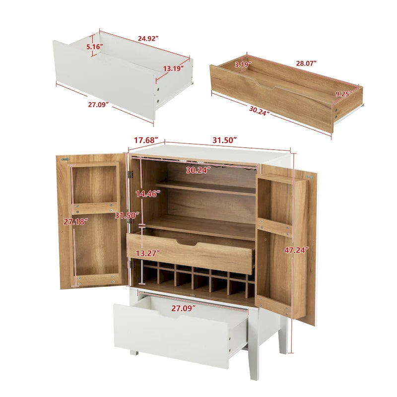 Meuble de buffet avec porte-bouteilles et porte-verres pour couloirs et salons